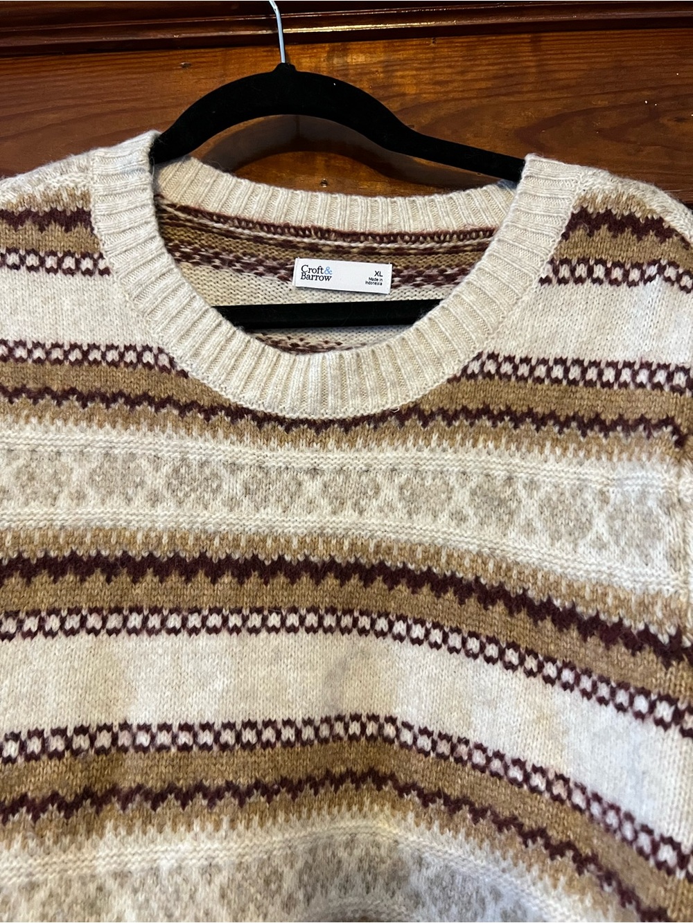 croft & barrow Cream, Brown & Tan Striped Crewneck Sweater